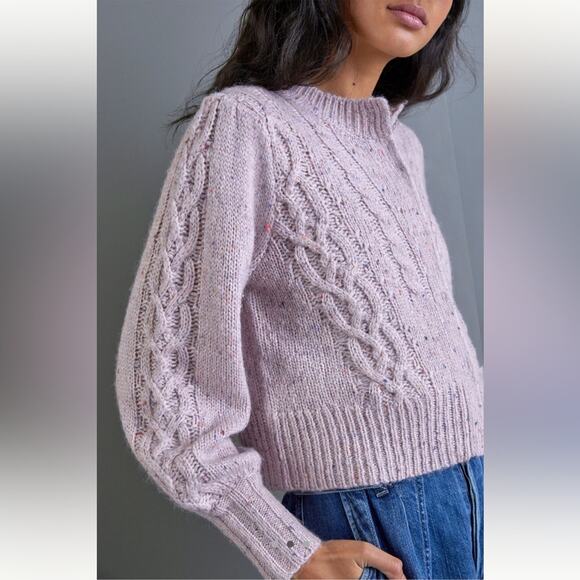 Anthropologie Sweaters - Anthropologie Maeve Hera Lilac Cable Knit Cropped Sweater Cardigan Wool Blend XS
